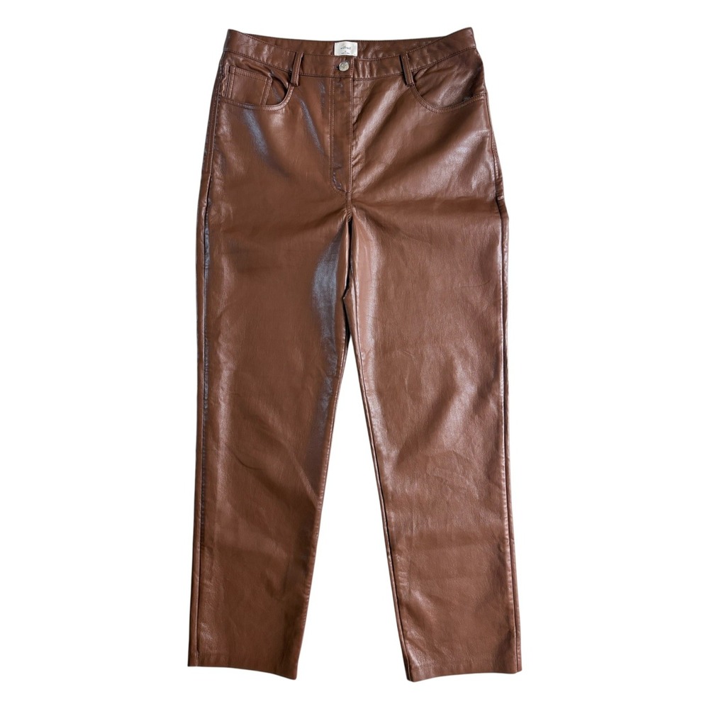 Aritzia Wilfred Melina Pant Vegan Leather Cognac Brown High Rise Straight Leg 14